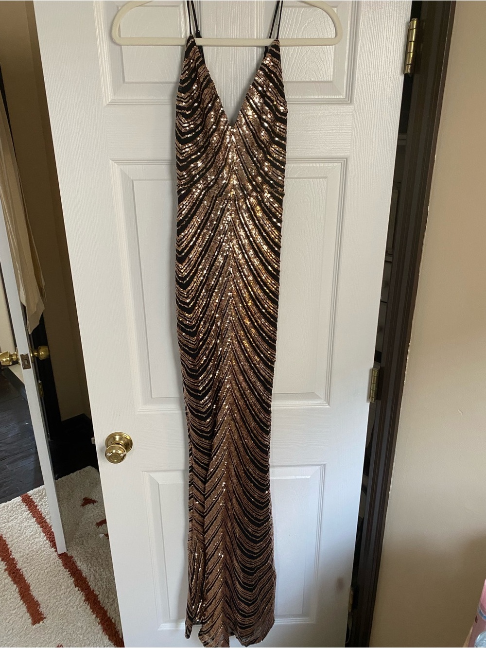 Lovely Day Bronze Sequin V-Neck Prom Gown
